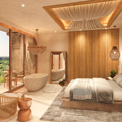 Image of a Luxury Bedroom Suite, featuring Private Balcony and Jungle View.