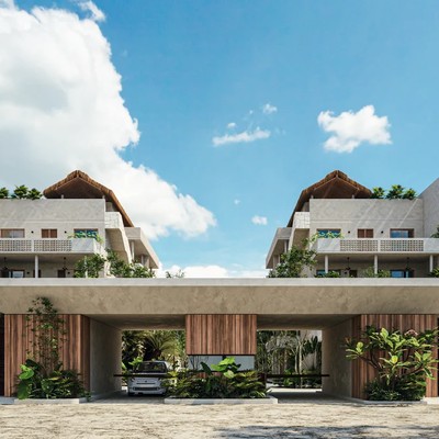 Image of a Modern Tropical Architecture, featuring Gated Entrance and Lush Landscaping.