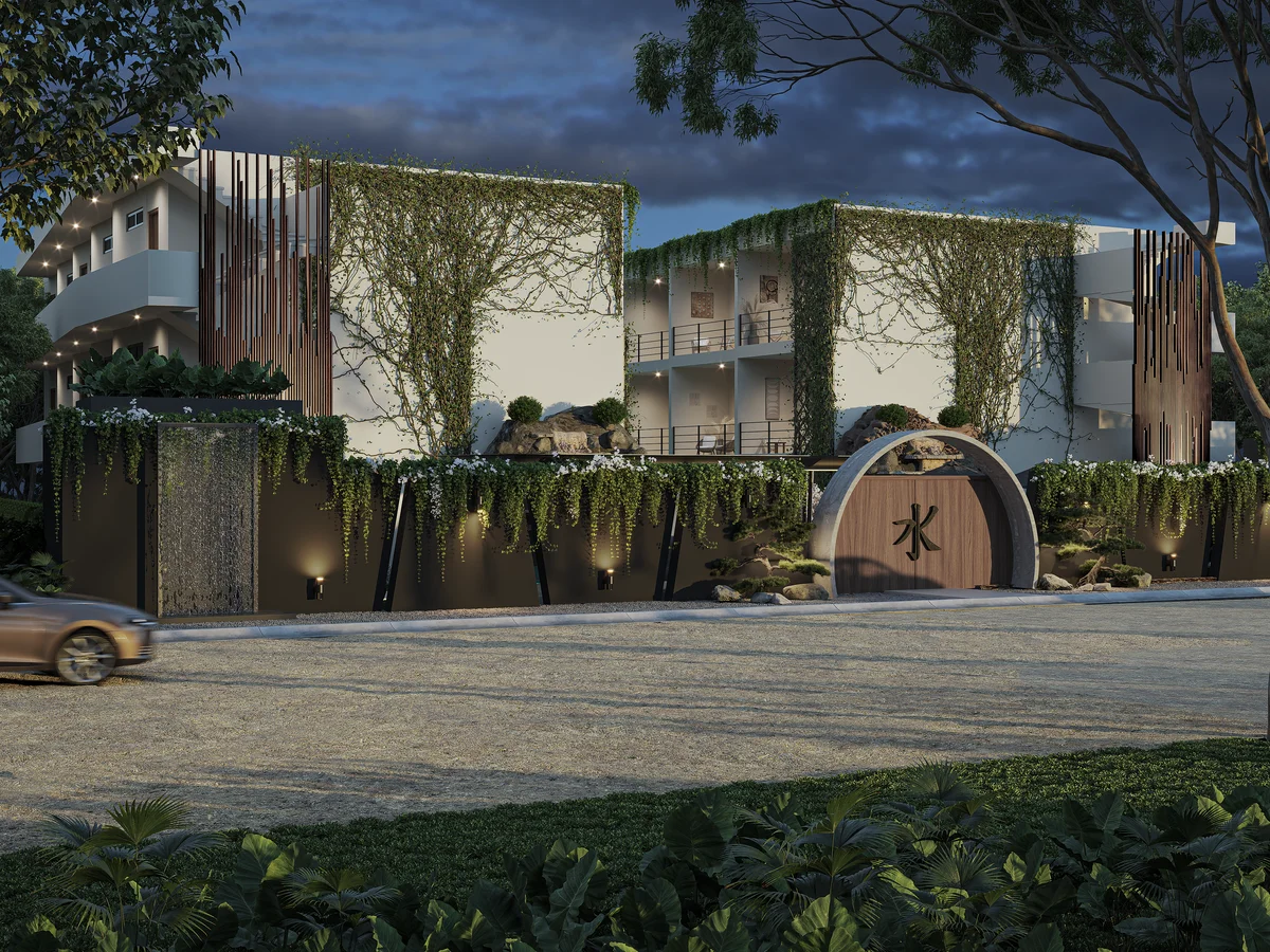 Image of a Modern Architecture, featuring Zen-Inspired Design and Green Facade.