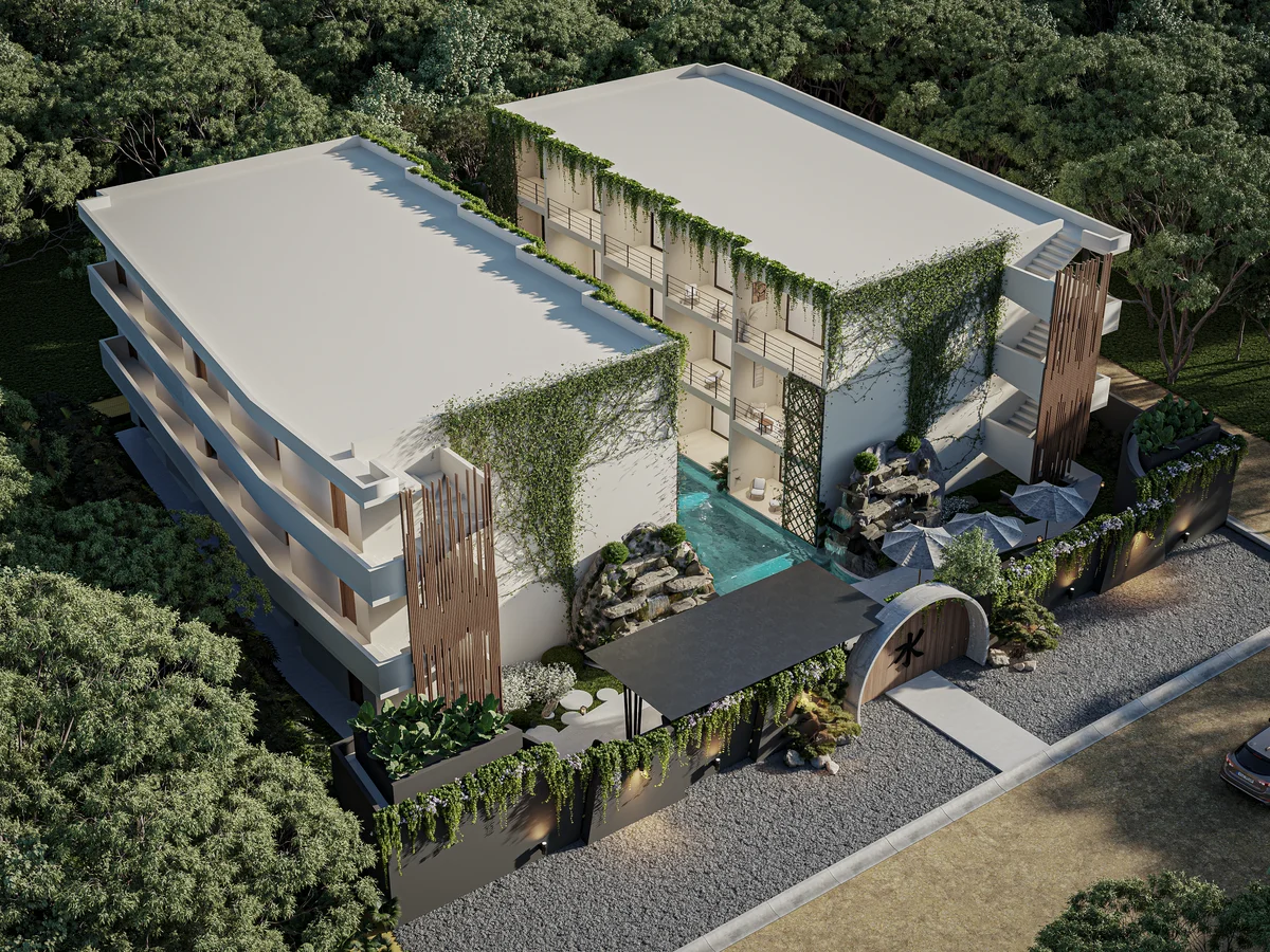 Image of a Modern Architecture, featuring Resort-Style Pool and Lush Landscaping.