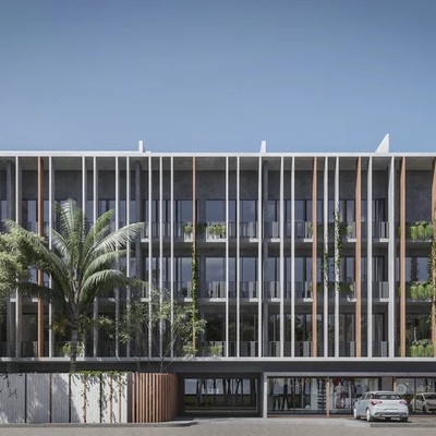 Image of a Modern Architecture, featuring Concrete Facade and Architectural Fins.