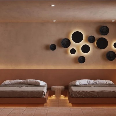 Image of a Modern Bedroom, featuring Floating Bed Design and Under-bed Lighting.