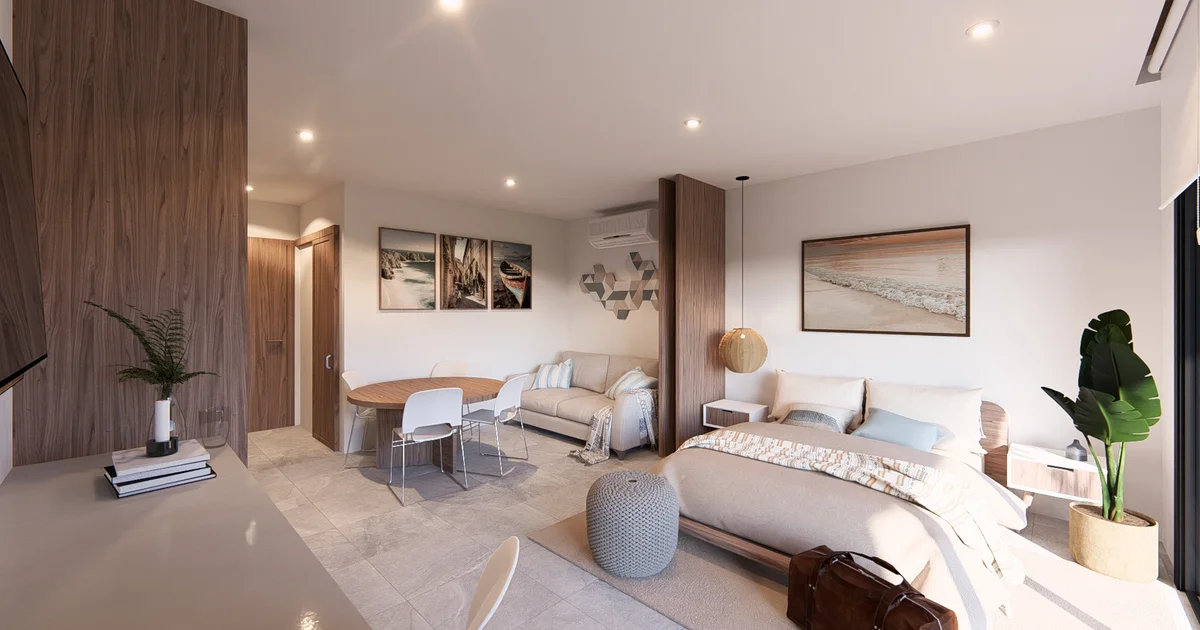 Image of a Studio Apartment, featuring Open Concept Layout and Modern Design.