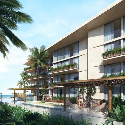 Image of a Oceanfront Property, featuring Tropical Architecture and Poolside Lounge.