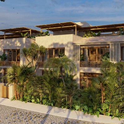 Image of a Tropical Modern Architecture, featuring Lush Landscaping and Rooftop Terraces.