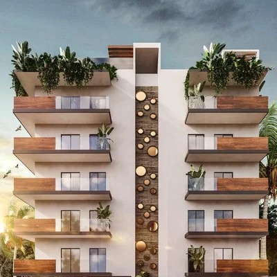 Image of a Modern Architecture, featuring Private Balconies and Rooftop Terrace.