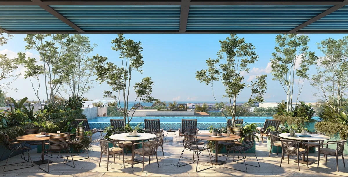 Image of a Rooftop Terrace, featuring Infinity Pool and Ocean View.