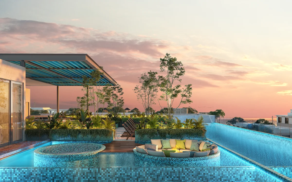 Image of a Rooftop Pool, featuring Infinity Pool and Sunken Lounge.