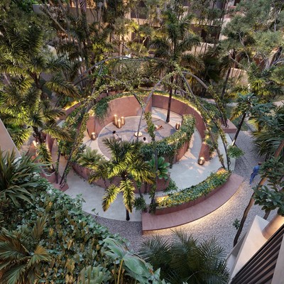 Image of a Lush Garden, featuring Sunken Courtyard and Yoga Area.