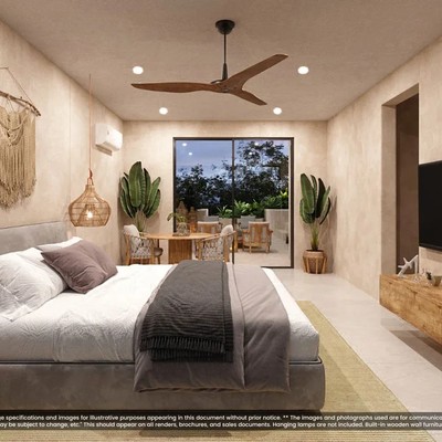 Image of a Spacious Bedroom, featuring Private Balcony and Bohemian Decor.