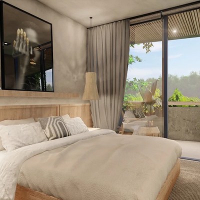 Image of a Master Bedroom, featuring Private Balcony and Jungle View.