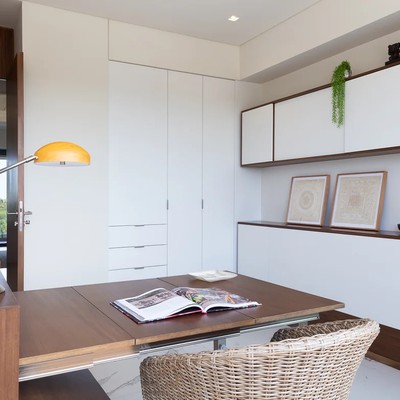 Image of a Home Office, featuring Built-in Cabinetry and Modern Design.