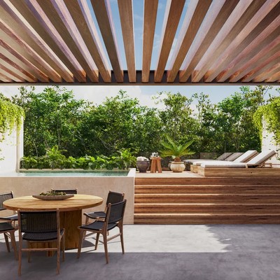 Image of a Covered Terrace, featuring Private Plunge Pool and Wooden Sundeck.