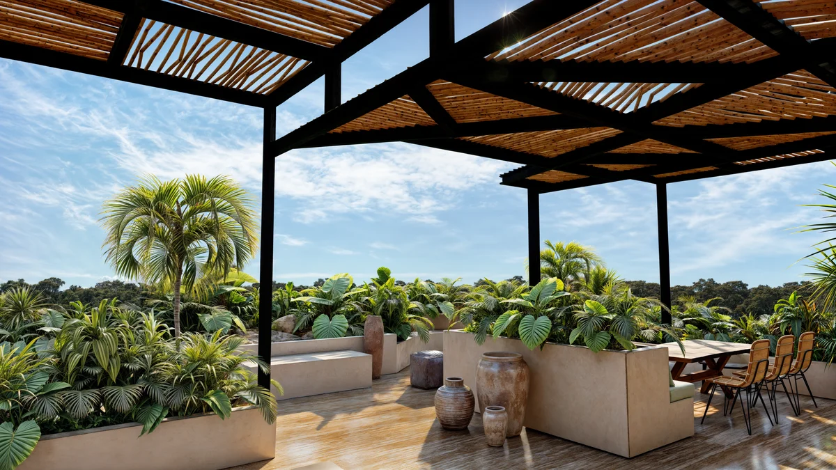 Image of Rooftop Terrace at Essence, featuring Rooftop Terrace, Outdoor Lounge.