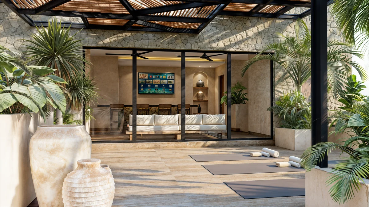 Image of Lounge at Essence, featuring Yoga Deck, Outdoor Terrace.