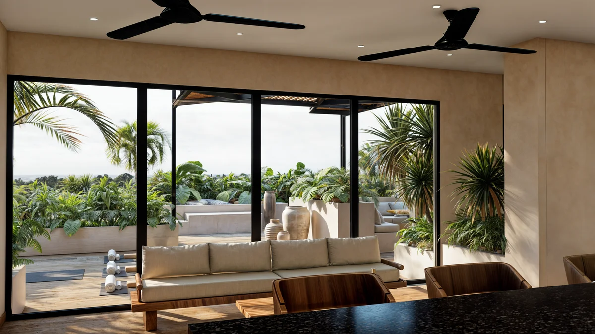 Image of Rooftop Terrace at Essence, featuring Indoor-Outdoor Living, Rooftop Terrace.