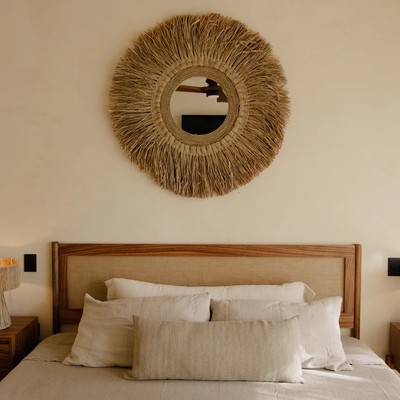 Image of a Serene Bedroom, featuring Boho Chic Decor and Natural Materials.