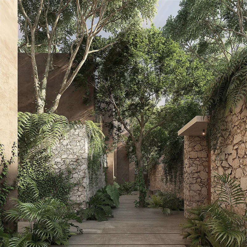 Image of Garden at Kokoon Bohemio, featuring Lush Garden, Stone Walls.