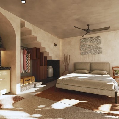 Image of a Studio Apartment, featuring Terrazzo Flooring and Plaster Walls.