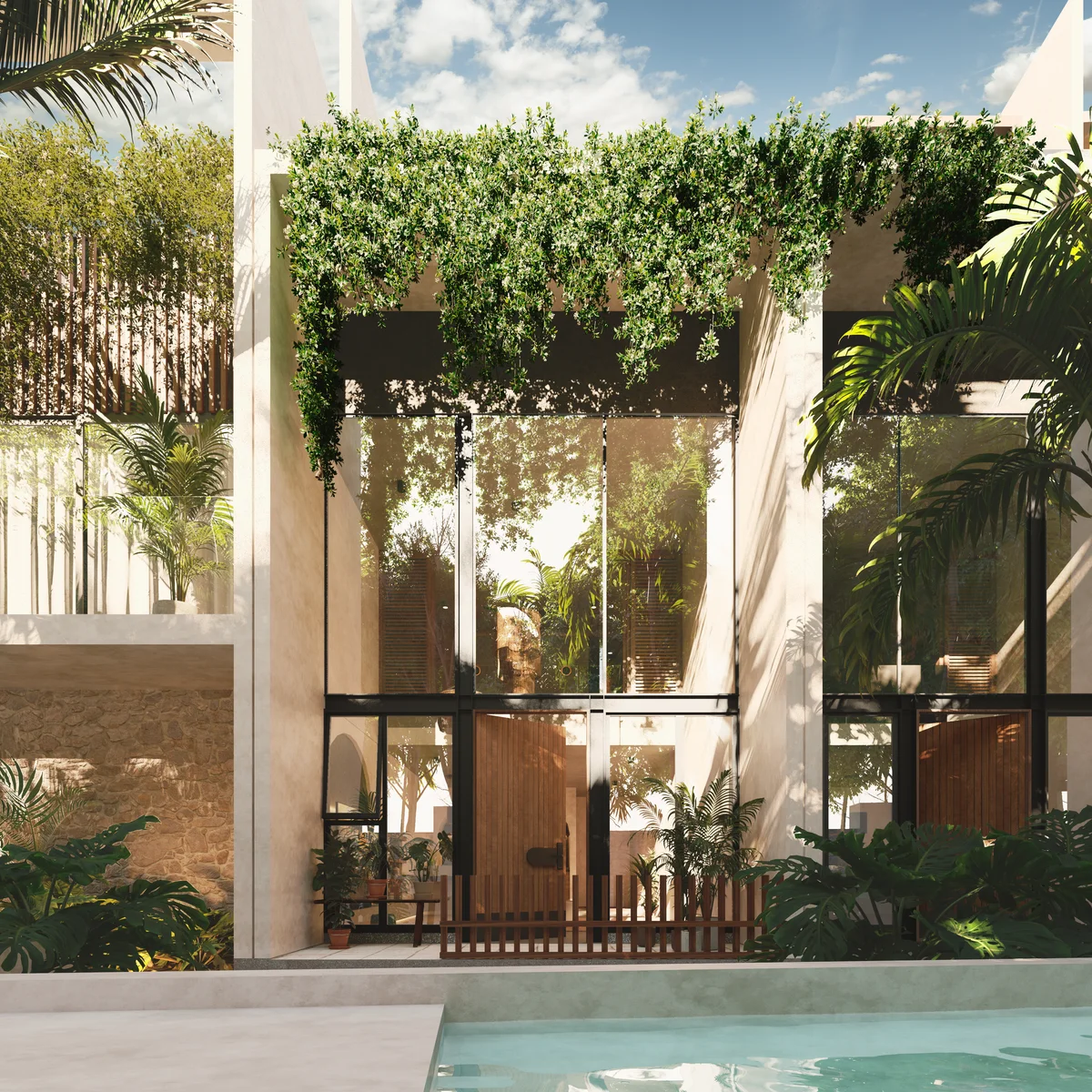 Image of a Modern Architecture, featuring Private Pool and Lush Greenery.