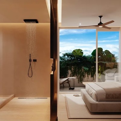 Image of a Bedroom Suite, featuring En-Suite Bathroom and Walk-In Rainfall Shower.