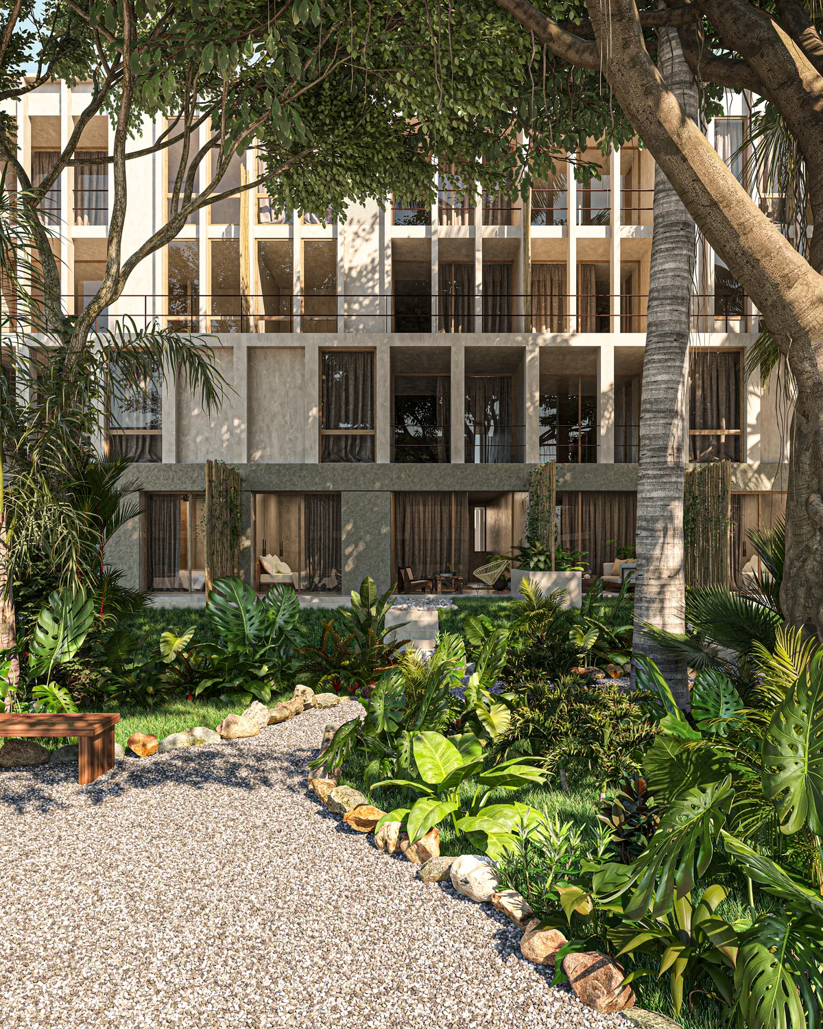 Image of a Lush Garden, featuring Modern Architecture and Private Balconies.