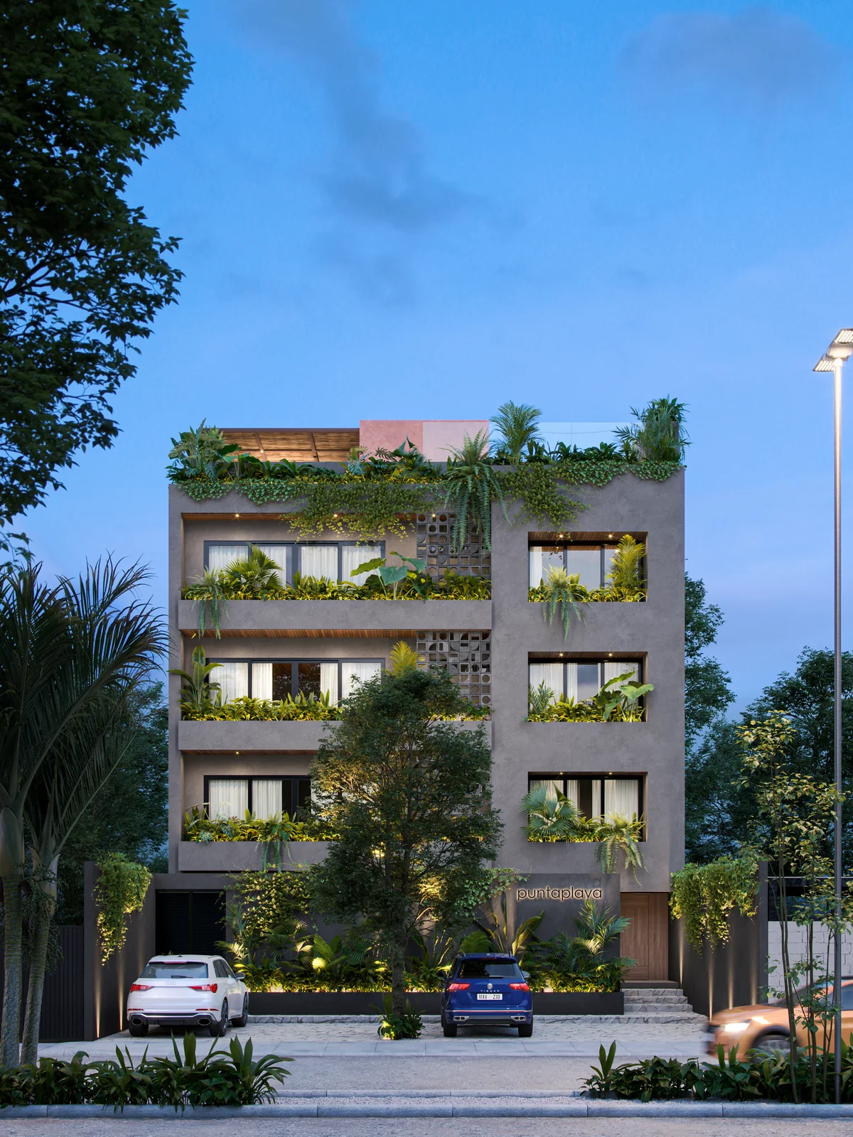 Image of a Contemporary Architecture, featuring Lush Vertical Gardens and Private Planted Balconies.
