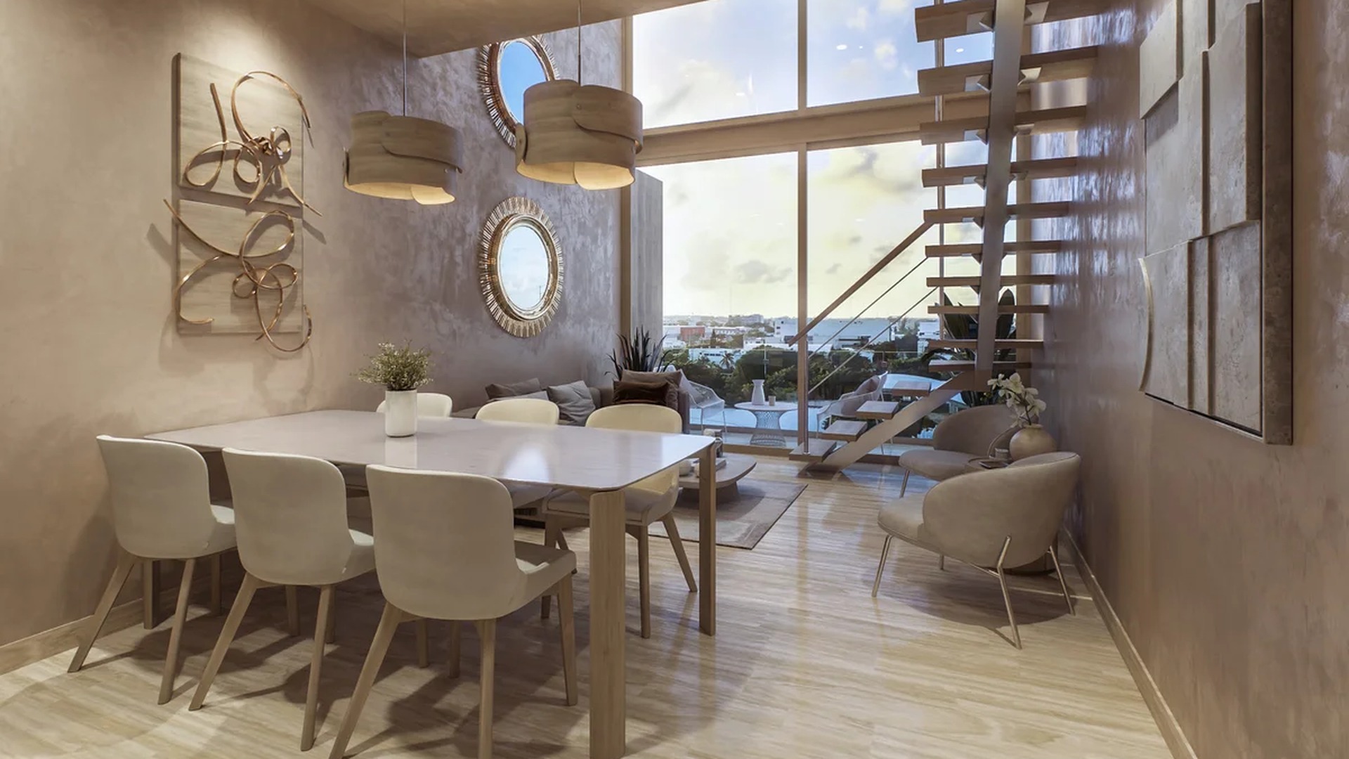 Image of a Open Concept Living, featuring High Ceilings and Floor-to-Ceiling Windows.