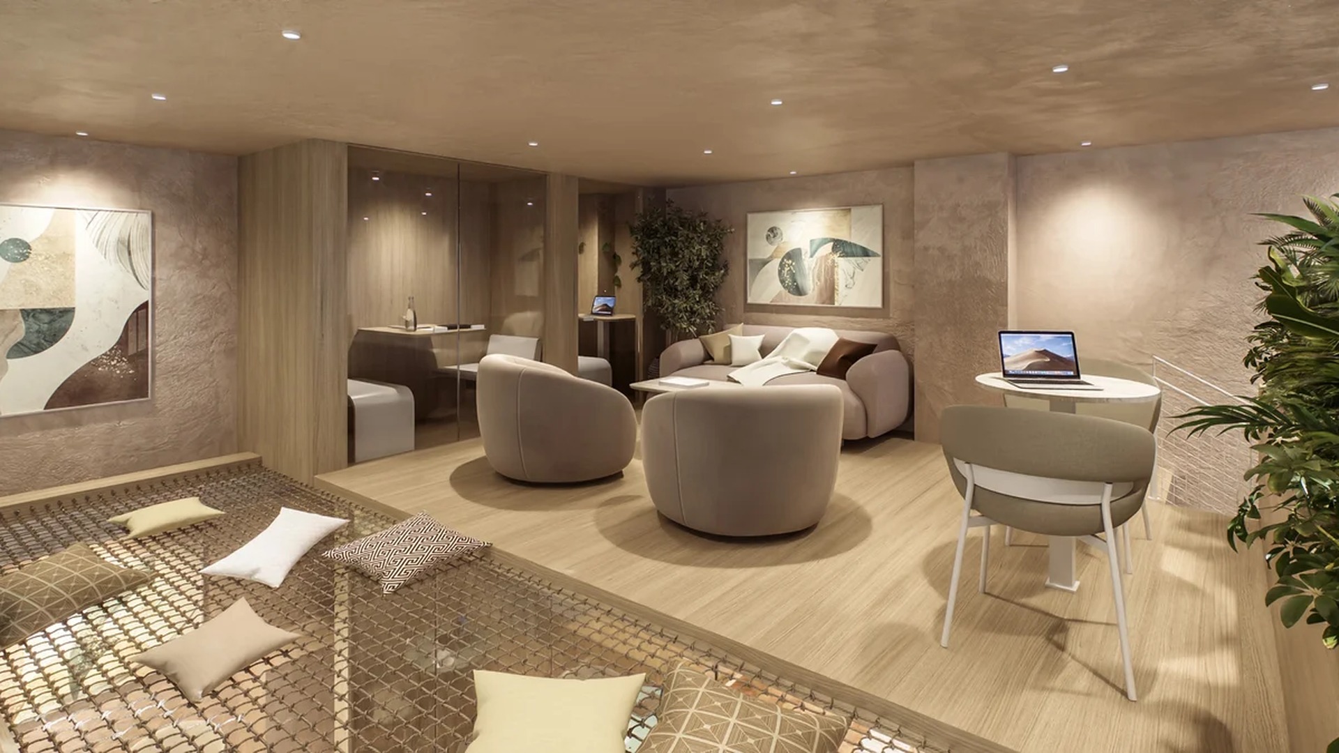 Image of a Communal Lounge, featuring Hammock Loft and Modern Interior.