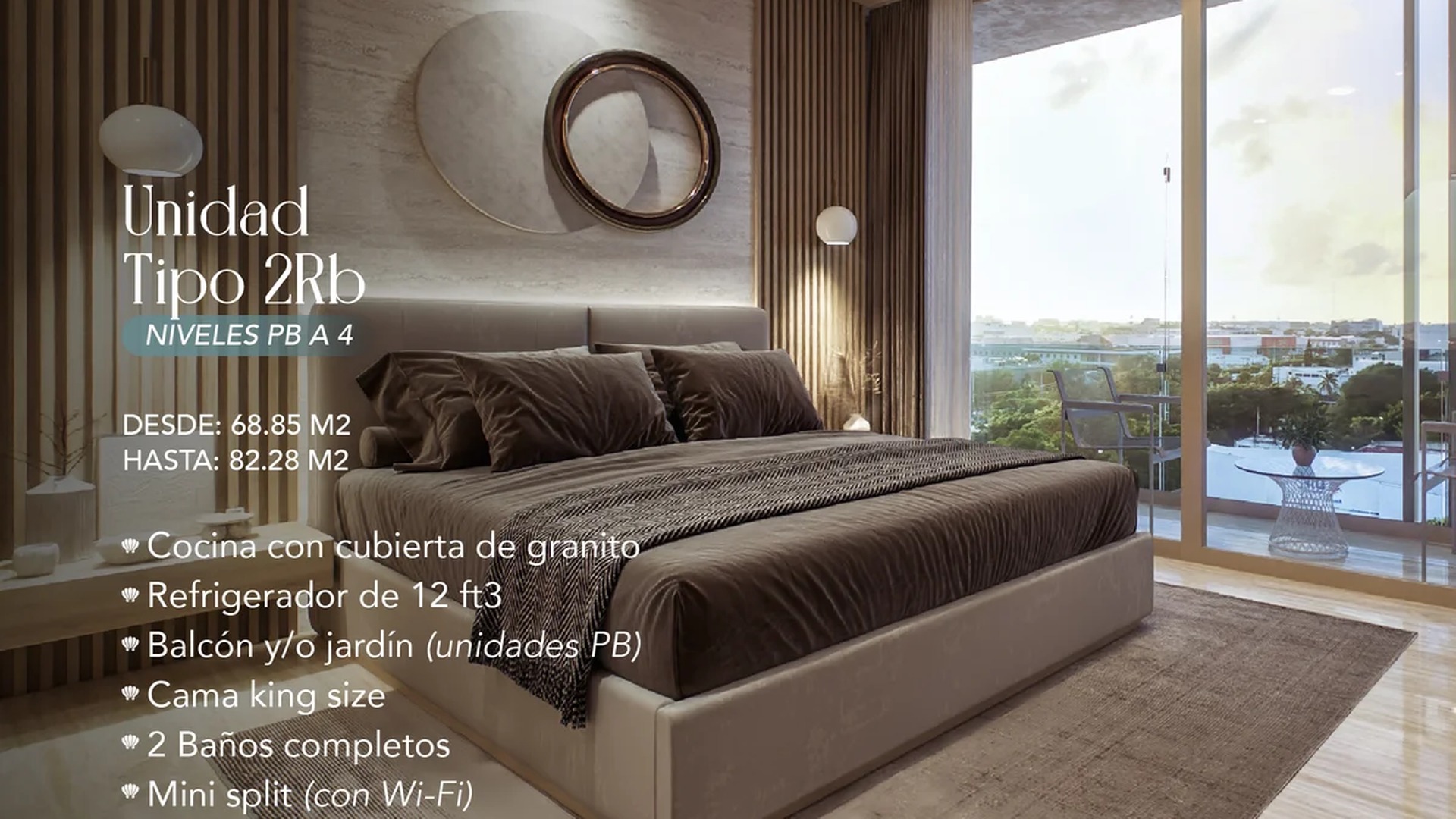 Image of a Master Bedroom, featuring Private Balcony and Marble Floors.