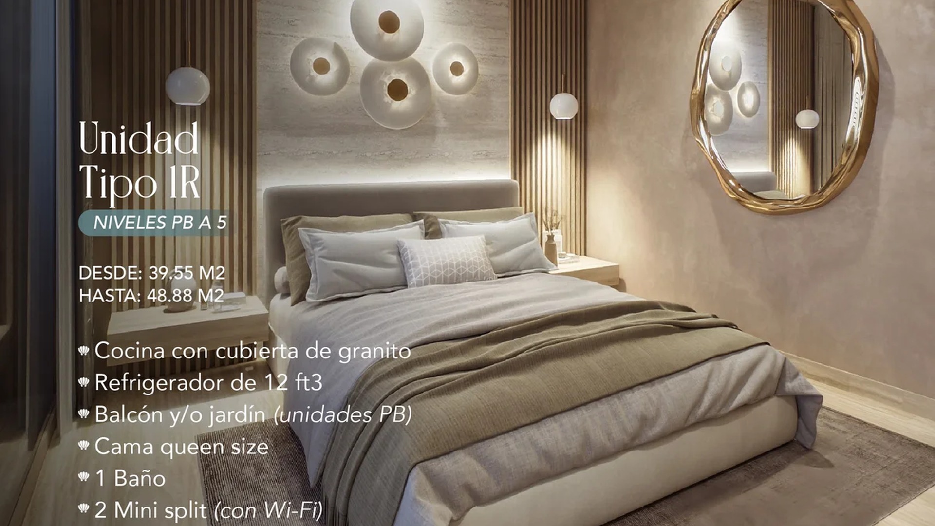 Image of a Modern Bedroom, featuring Marble Floors and Granite Countertops.