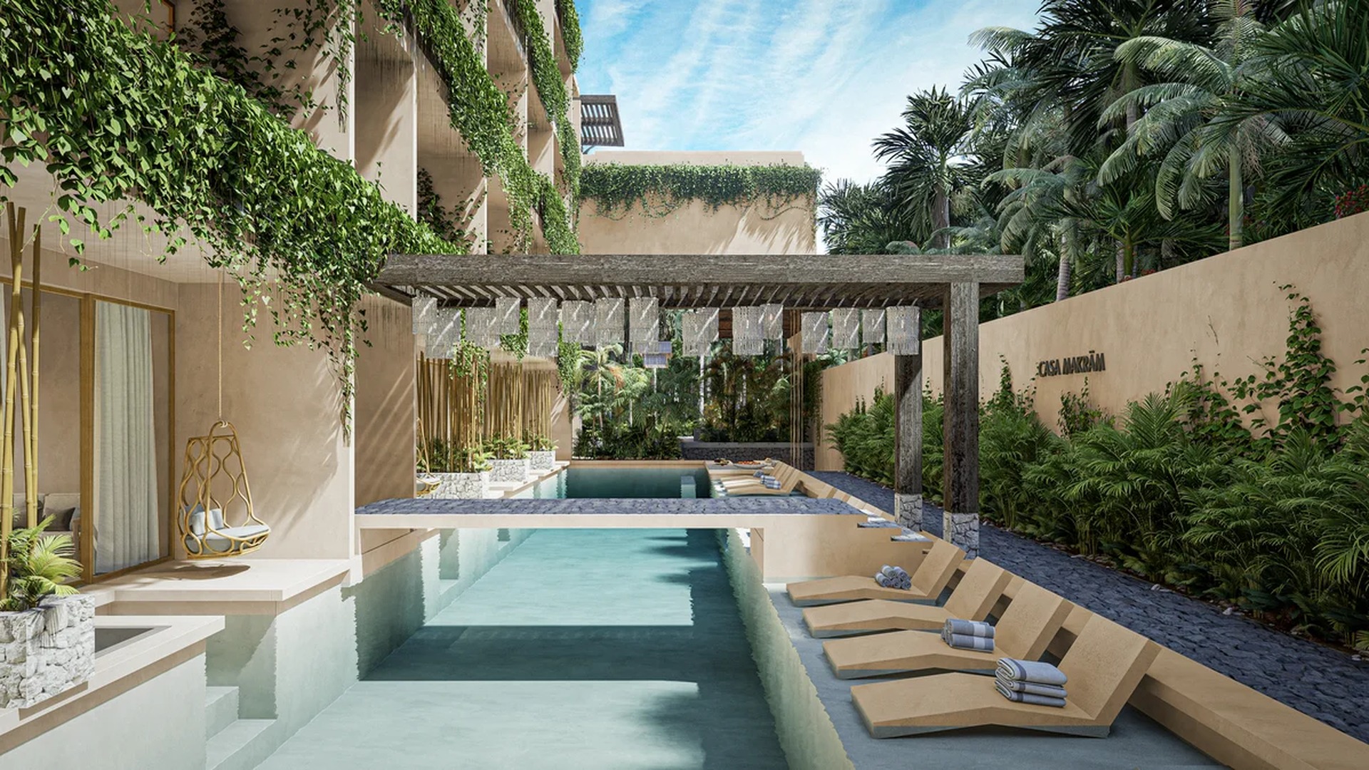 Image of a Resort-Style Pool, featuring Lush Garden and Tropical Modern Design.