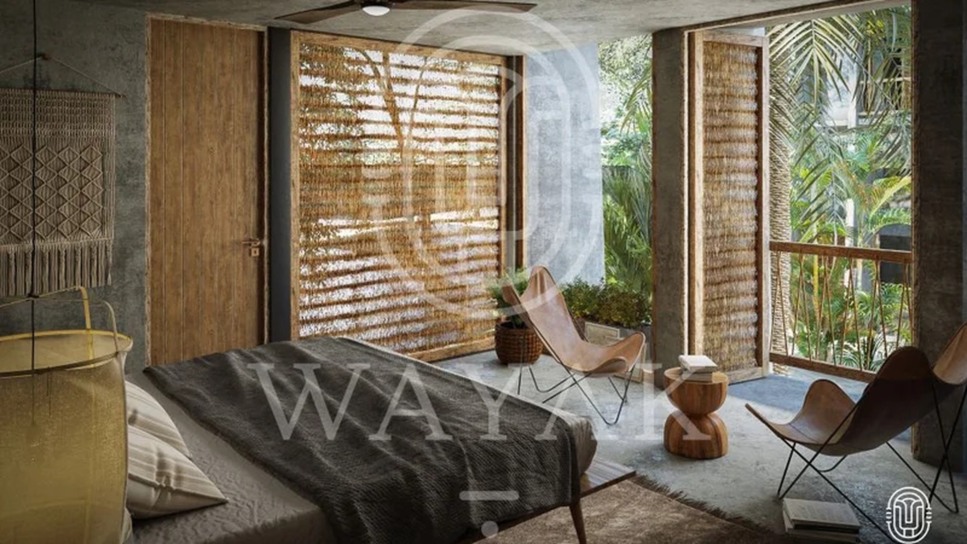 Image of a Bedroom, featuring Bohemian Decor and Concrete Walls.