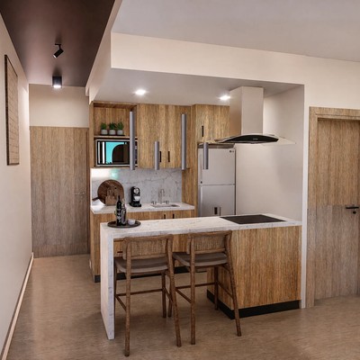 A bottom-center view of a Kitchen & dining room table featuring wood and flooring.