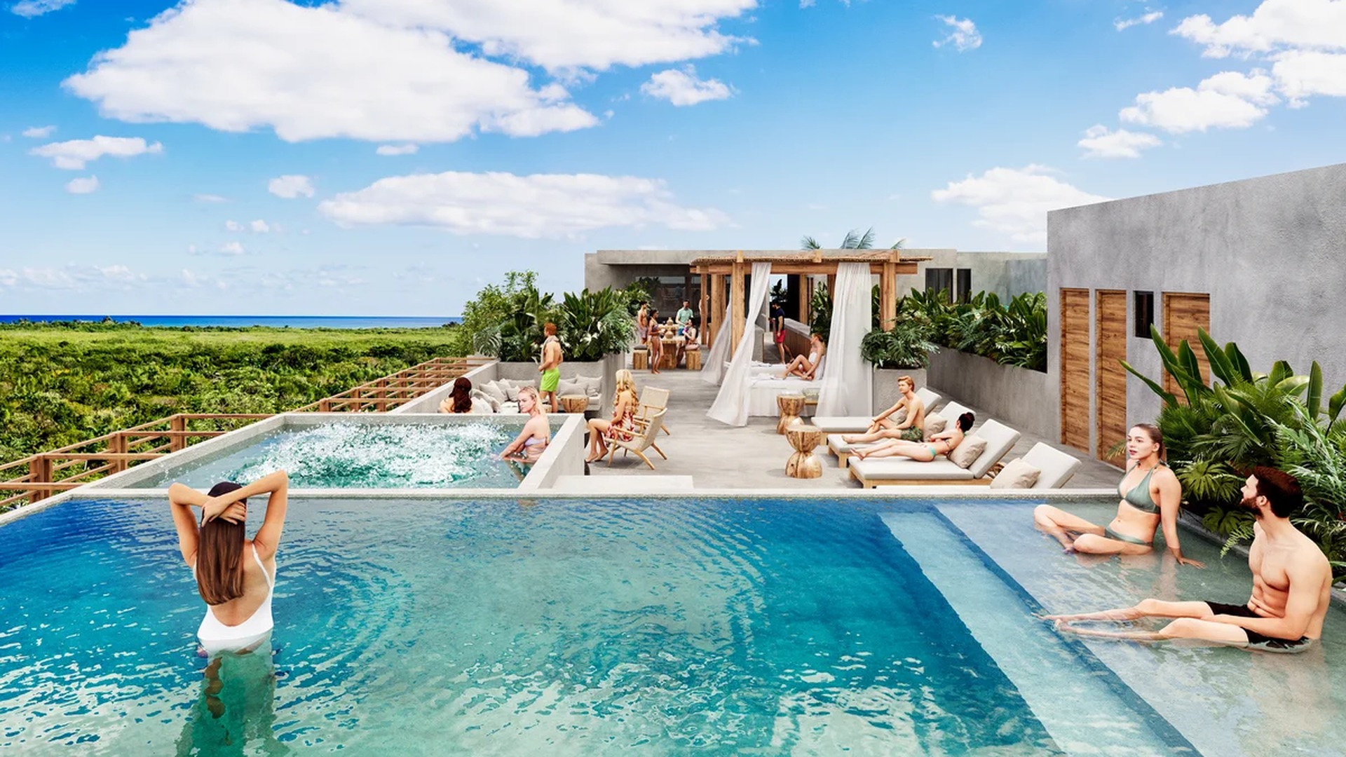 A bottom-right view of a Person featuring swimming pool and resort.