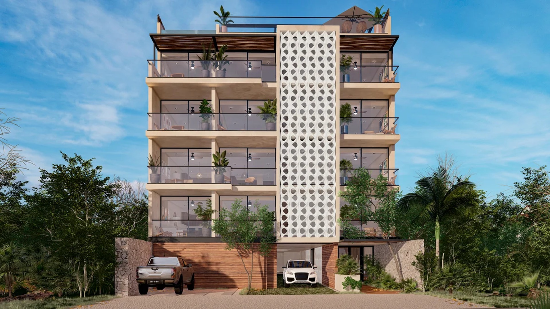 A middle-center view of a Building featuring apartment and urban design.