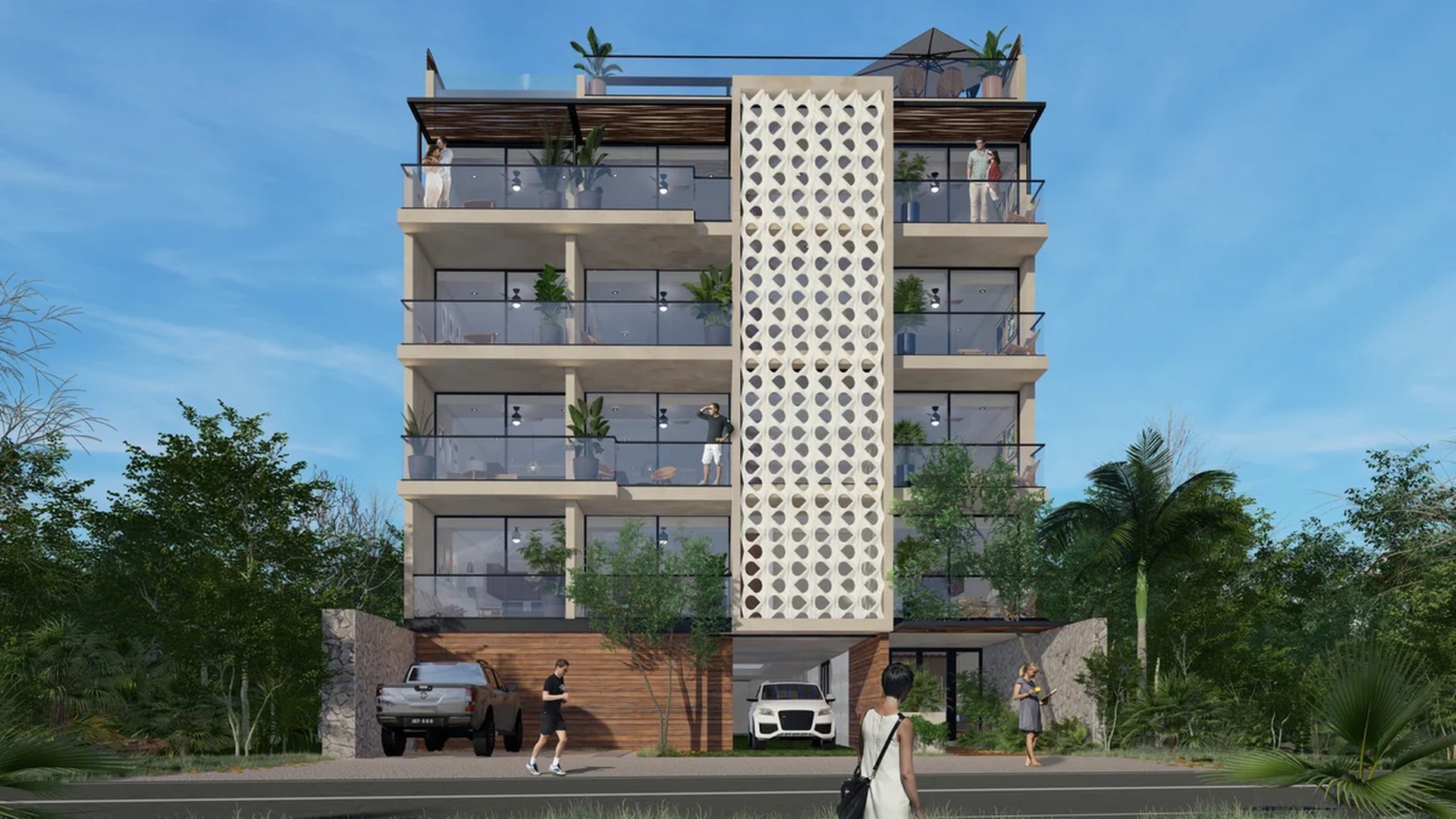 A middle-center view of a Building featuring apartment and urban design.