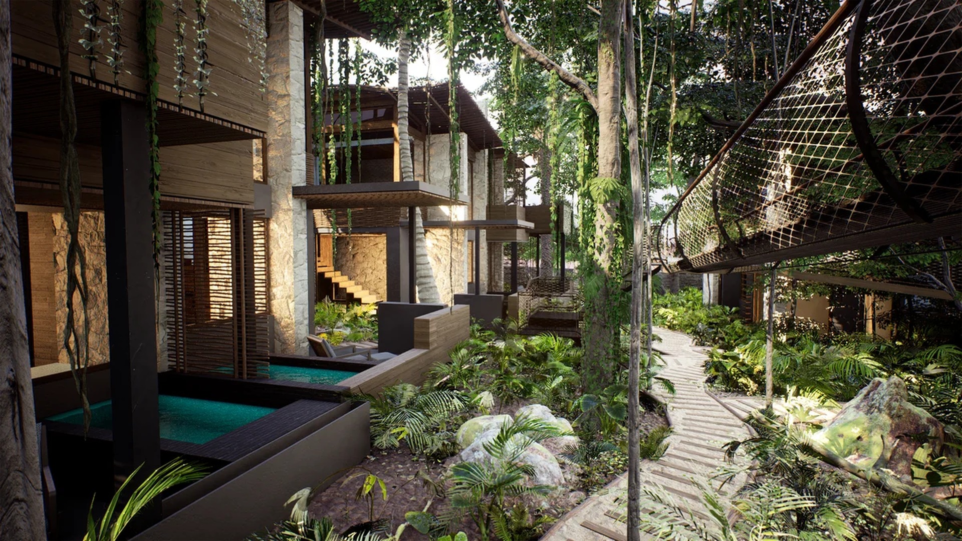 Image of a Jungle Villa, featuring Modern Tropical Architecture and Lush Garden.