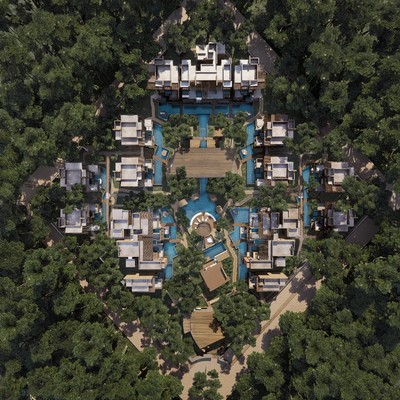 Image of a Jungle Resort Complex, featuring Resort-Style Pools and Modern Architecture.