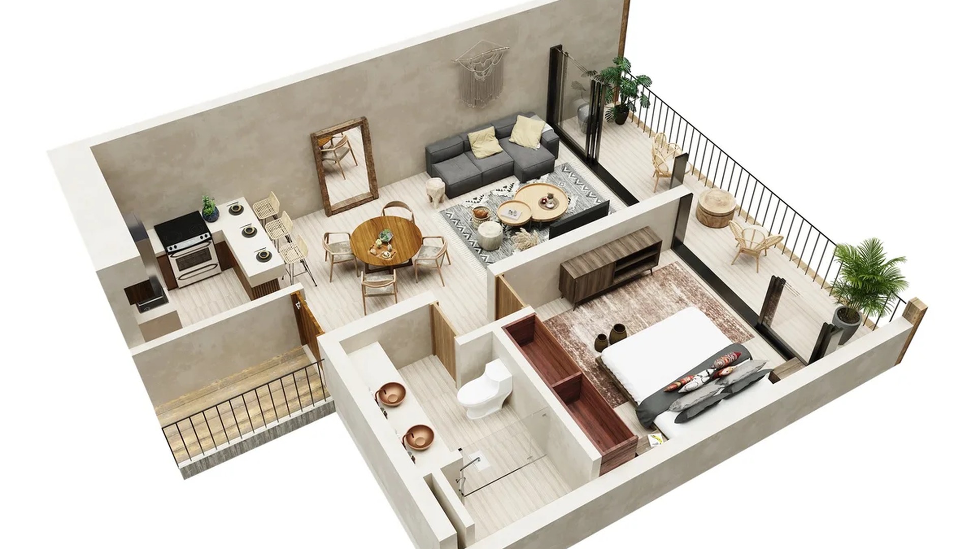 Image of a One-Bedroom Floor Plan, featuring Open-Concept Living and Private Balcony.