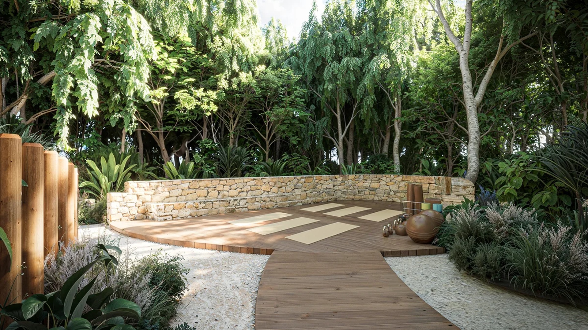 Image of a Yoga Deck, featuring Lush Garden and Meditation Space.