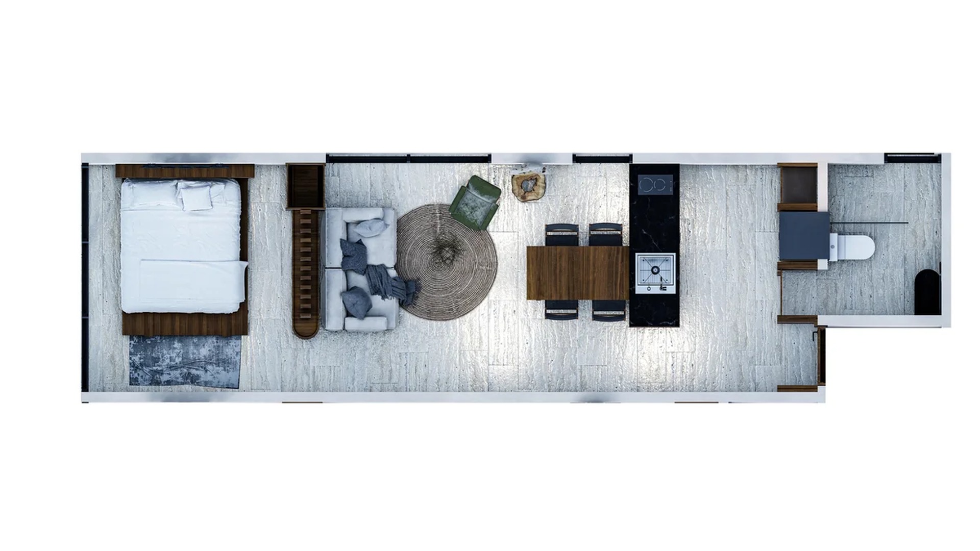 Image of a Studio Apartment Floor Plan, featuring Open-Concept Living and Modern Interior.