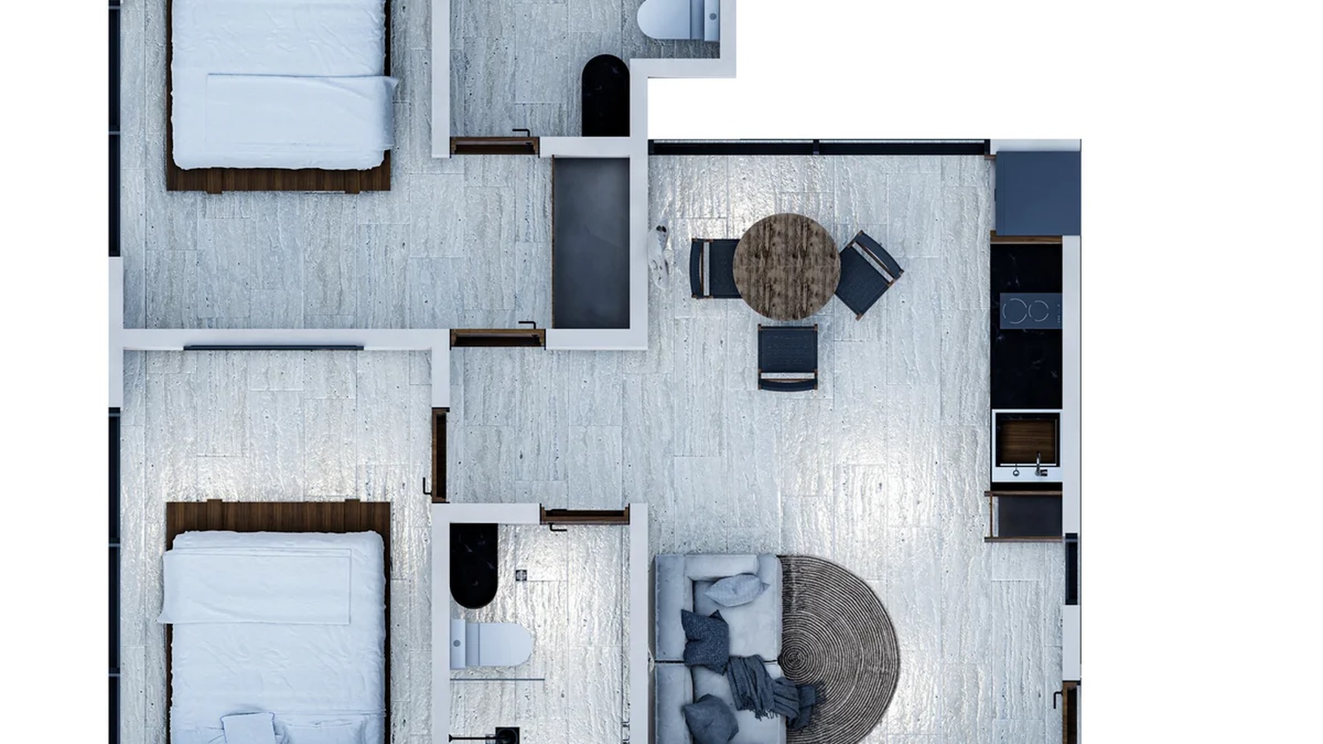 Image of a Two-Bedroom Layout, featuring Apartment Floor Plan and Open-Concept Living.
