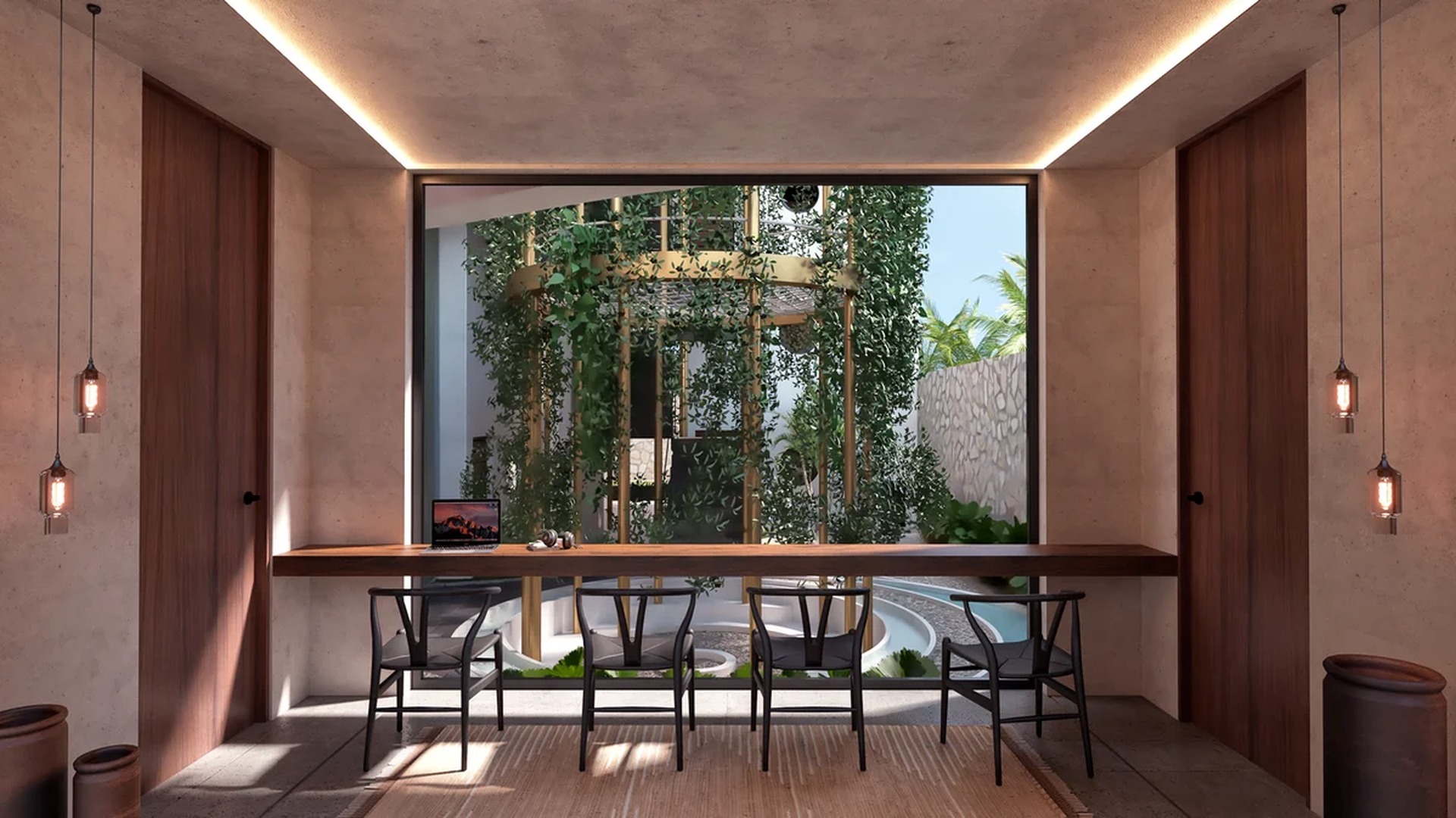 Image of a Coworking Space, featuring Minimalist Design and Concrete Finishes.