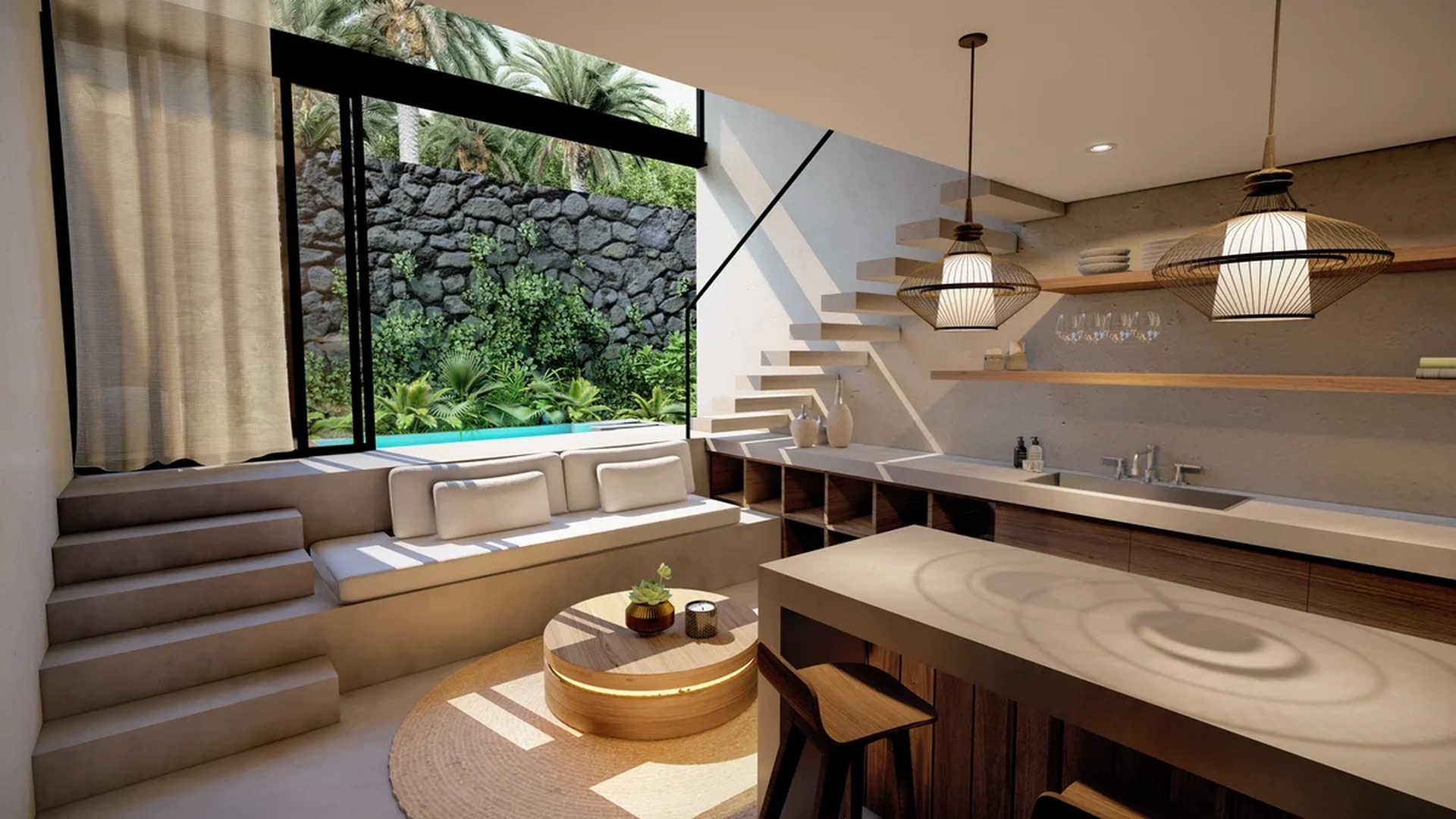 Image of a Private Plunge Pool, featuring Sunken Lounge and Floating Staircase.