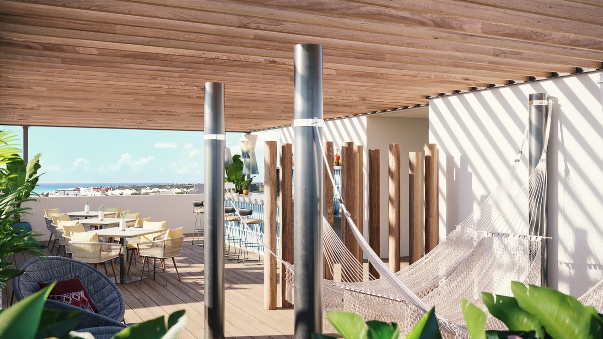 Image of a Rooftop Terrace, featuring Ocean View and Wooden Deck.