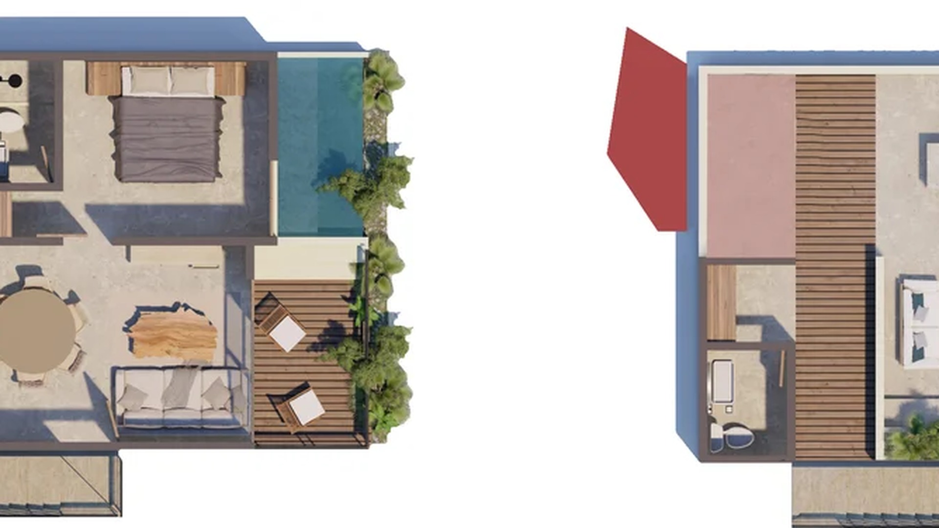 Image of a Rooftop Terrace, featuring Private Swimming Pool and Two-Bedroom Floor Plan.