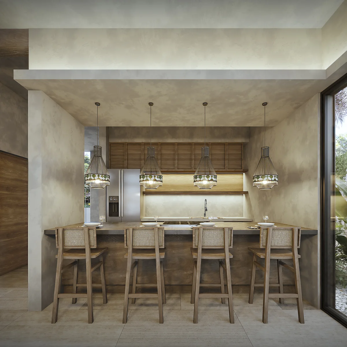 Image of a Modern Kitchen, featuring Kitchen Island Seating and Stone Countertops.