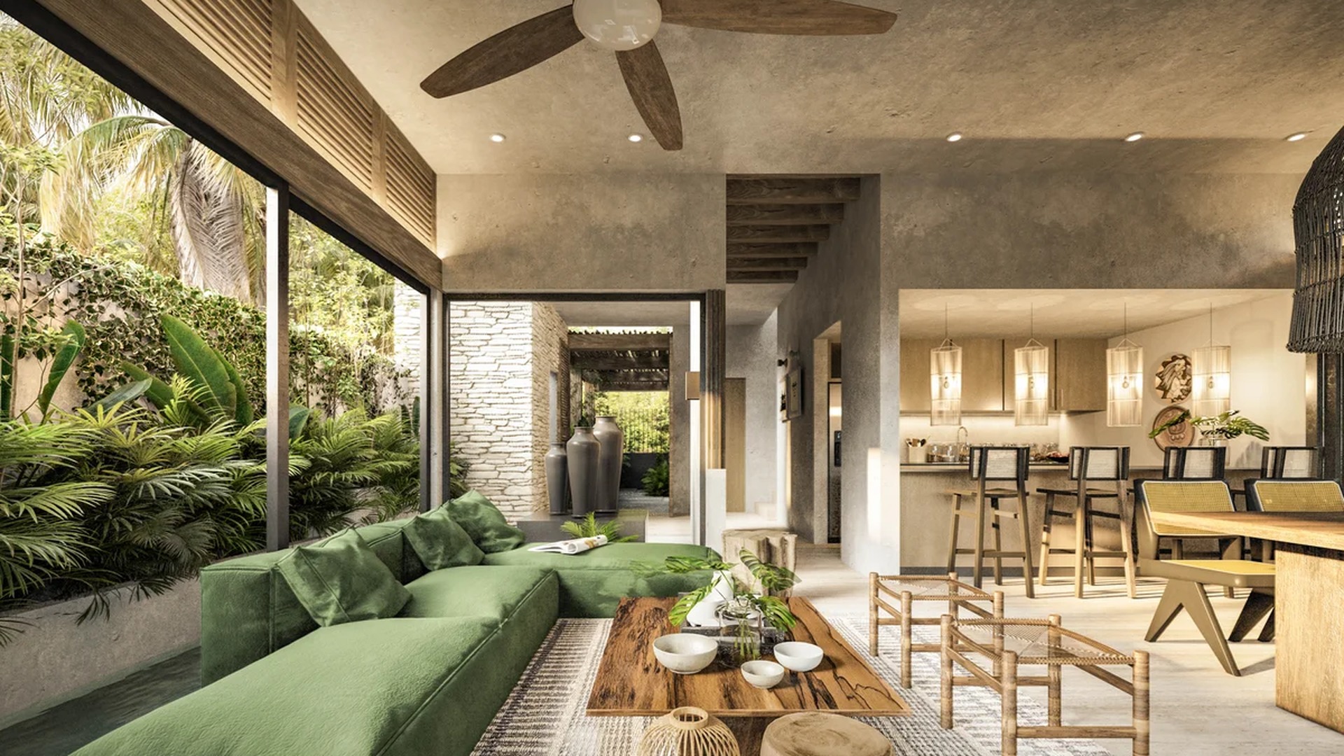 Image of a Open-Concept Living, featuring Indoor-Outdoor Living and Tropical Modern Design.