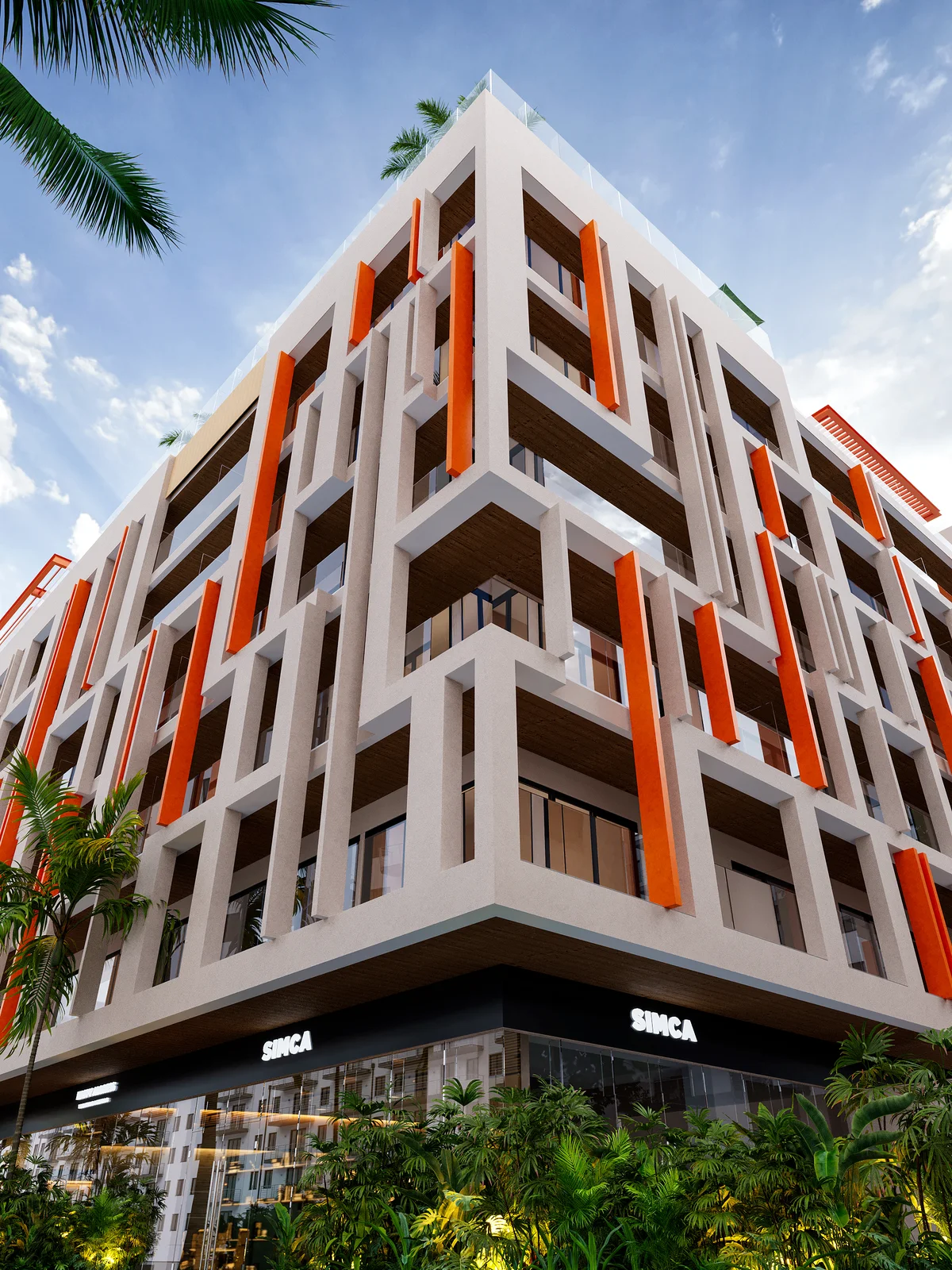 Image of a Modern Architecture, featuring Geometric Facade and Private Balconies.